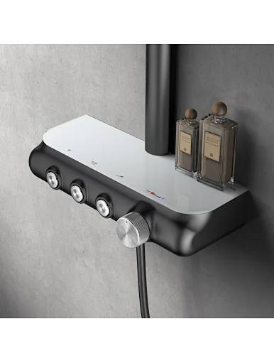 china smart exposed rain rainfall bathroom thermostatic control complete brass shower mixer