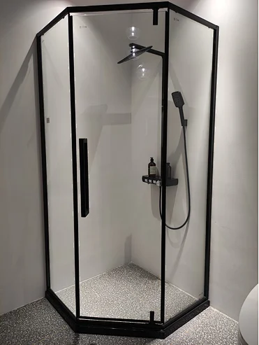 Diamond-shaped two fixed and one movable door shower room, dumb black stainless steel frame—HC07 Series