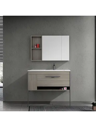 Fame European style bathroom furnitures plywood washroom modern bathroom vanities free standing cabinets with LED mirror cabinet