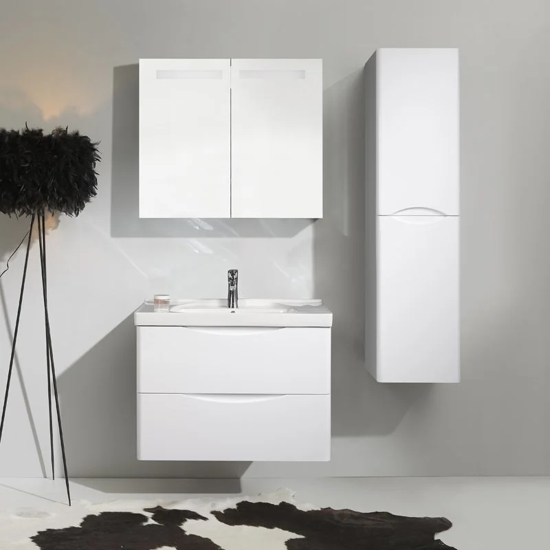 glossy white bathroom vanities European style Bathroom Furniture Set PVC membrane Bathroom Cabinet Wood Storage bath vanities