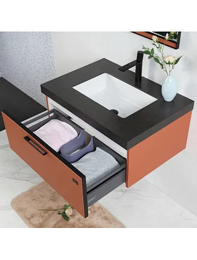 Trendy orange bathroom led mirror cabinet set