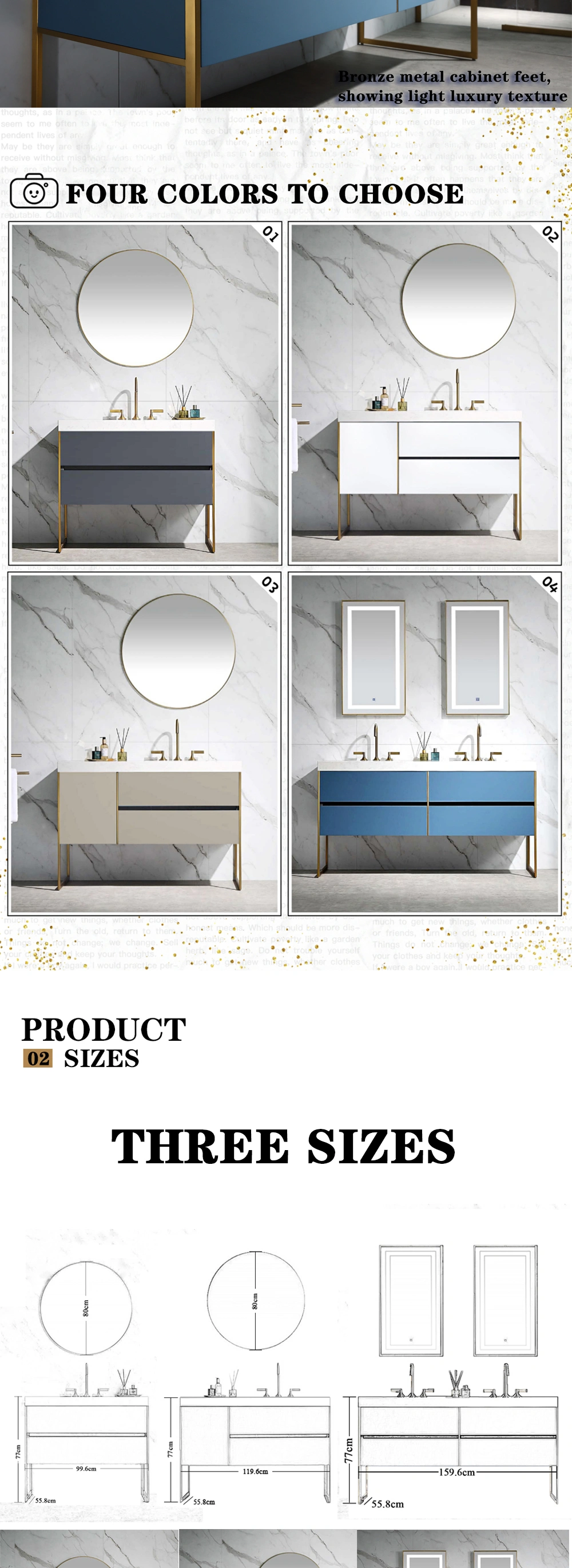 Luxury Trendy prussian blue bathroom cabinet set