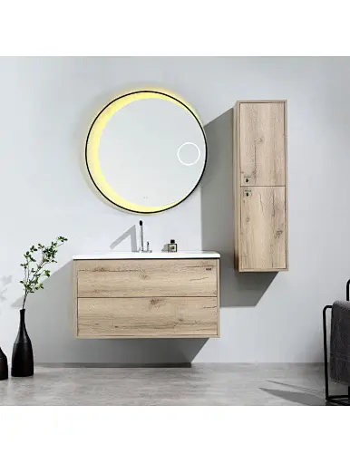 factory direct oem odm bathroom furniture, Wall Hung Bathroom Vanity with led mirror sink, Mirror Cabinet For Bathroom, cheap price plywood cabinet, Handle Free Customized Bathroom Storage