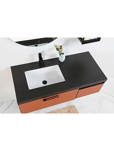 Hermes orange color,wall mounted bathroom cabinet,led mirror,faucet vanity unit,bathroom vanity cabinet