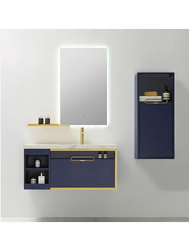 Wholesale Good Price Laundry wall mounted Bathroom cabinet Waterproof Plywood navy blue Bathroom Furniture Customized Cabinet With Smart Mirror