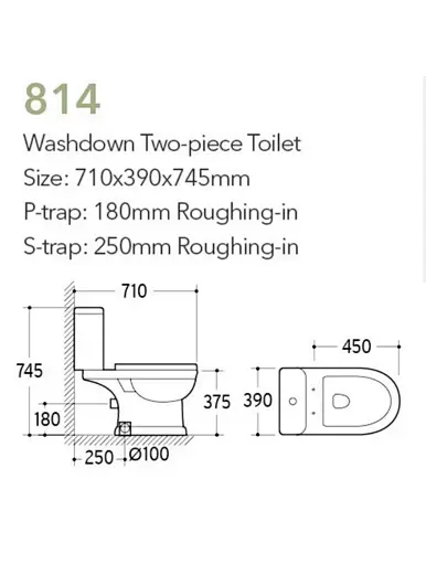 Wash Down Two Piece Toilet P-trap S-trap Dual Flushing Rimless Toilet