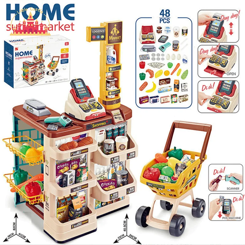 New children plastic supermarket shopping toy with live scanner cash register and card reader SL10D115