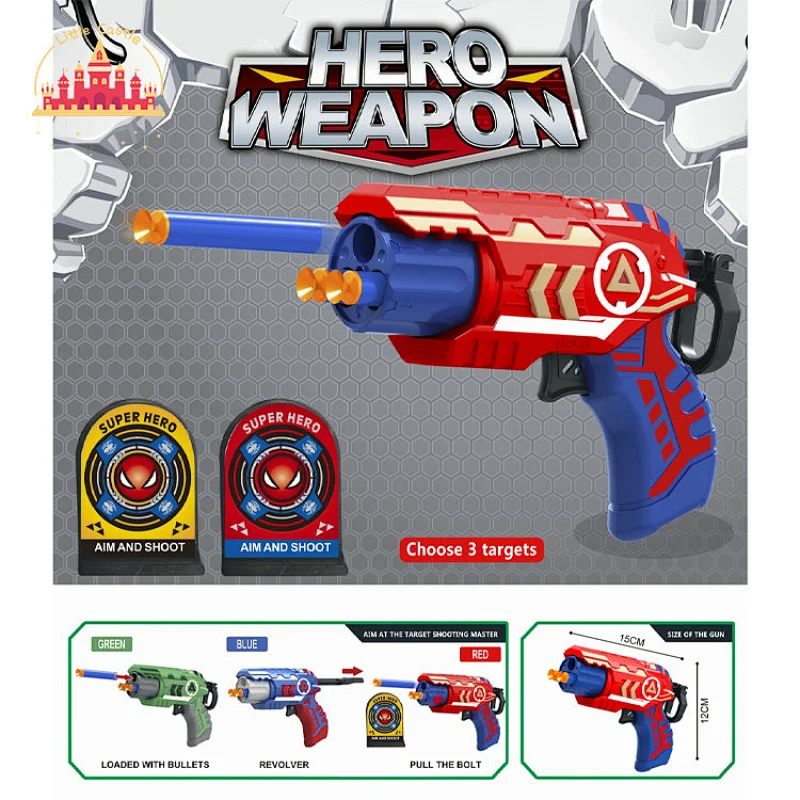 Most Popular Hero Weaon Theme Plastic Soft Bullet Shooting Gun Toy With 2 Target SL01A051