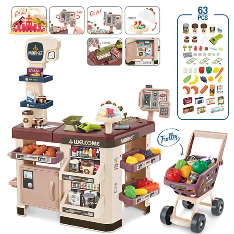 New style interesting plastic cashierstand toy with shopping cart SL10D125