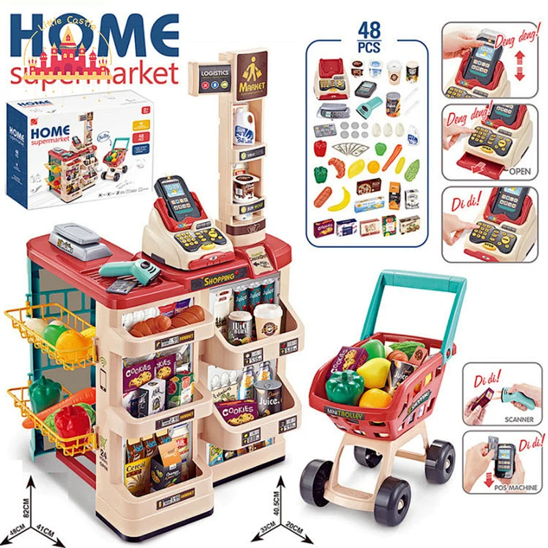 New children plastic supermarket shopping toy with live scanner cash register and card reader SL10D115