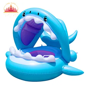 Wholesale Inflatable Blue Shark Swimming Pool Baby Swimming Float with Sunshade P21A040