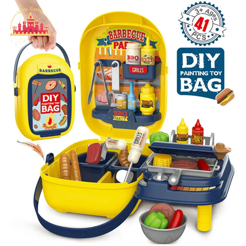 41pcs yellow color portable plastic barbecue box toy role play toy for toddler SL10D074