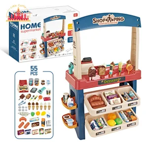 Good Sale Funny Plastic Supermarket Cashier Desk Toy with Shopping Cart SL10D116