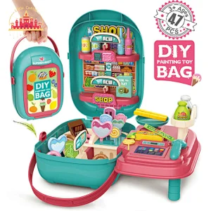Cartoon plastic supermarket portable shopping cash register case toy SL10D078