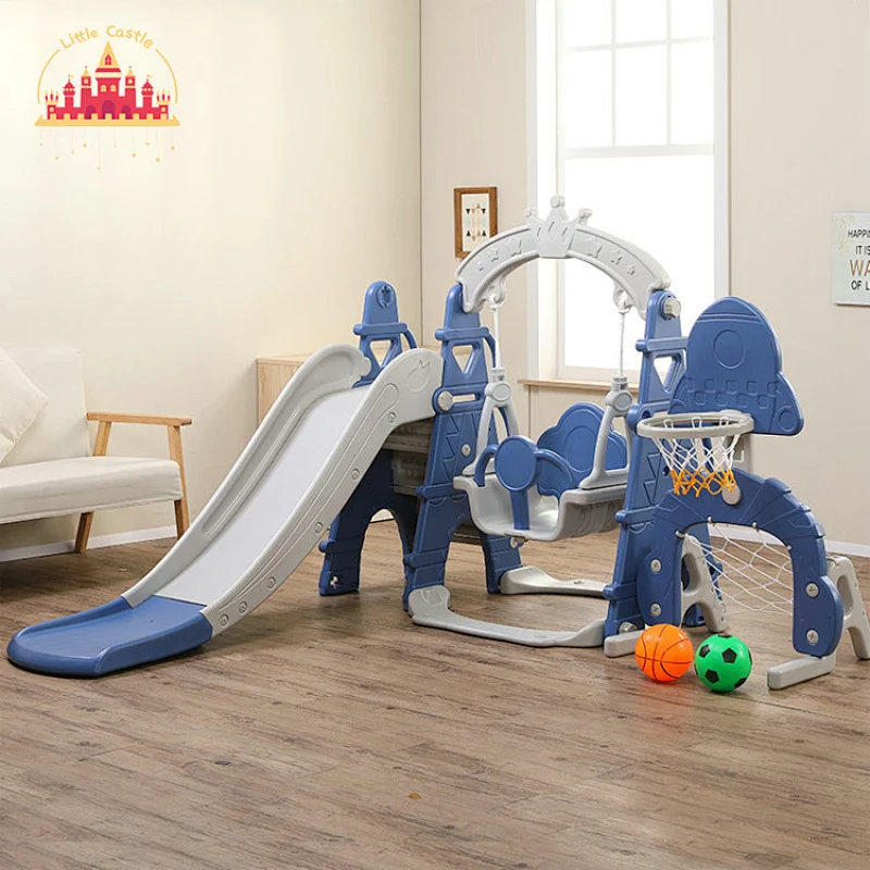 Three In One Funny Plastic Baby Playground with Slide Swing and Basketball Stands SL01F021