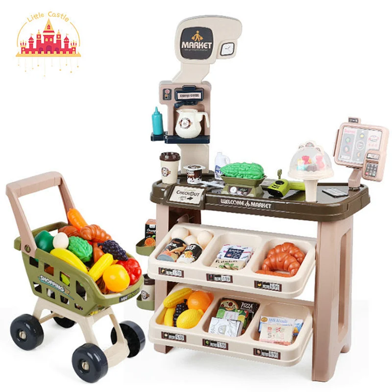 47 pcs indoor house children plastic supermarket game toy with trolley SL10D129