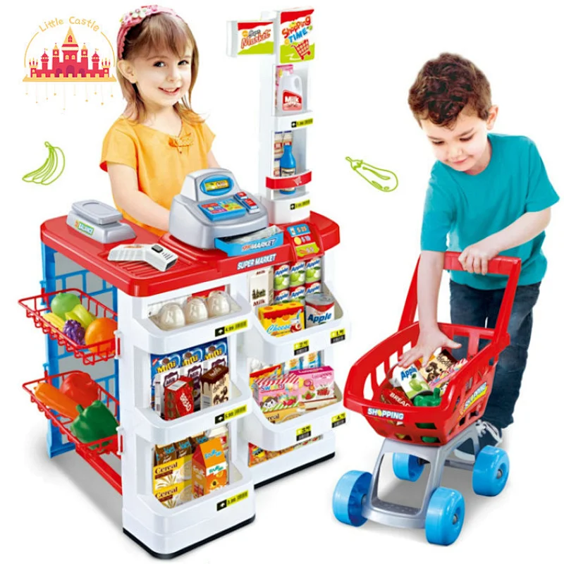 New style interesting plastic cashierstand toy with shopping cart SL10D125