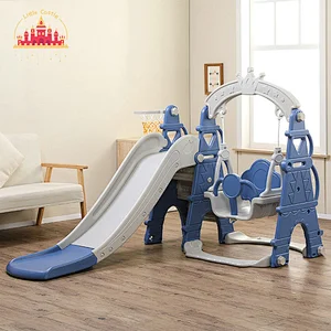 Three In One Funny Plastic Baby Playground with Slide Swing and Basketball Stands SL01F021