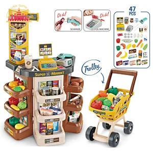 Newest pretend play toy educational kids shopping toy set with pos machine and scanner SL10D128