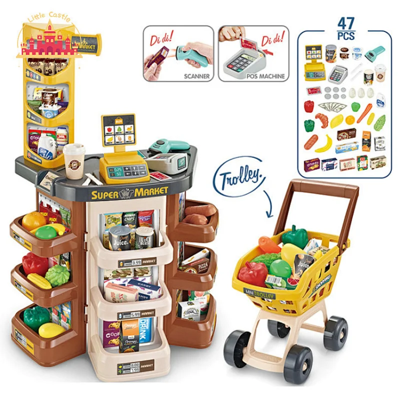 New style interesting plastic cashierstand toy with shopping cart SL10D125