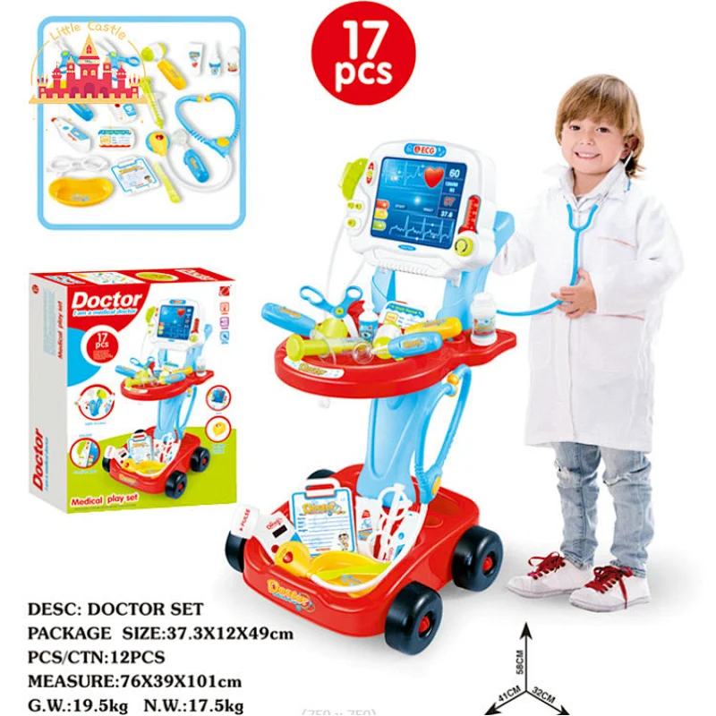 Kids Pretend Play Doctor Kit Toys Simulation Plastic Medical Cart ECG Set Toy SL10D089