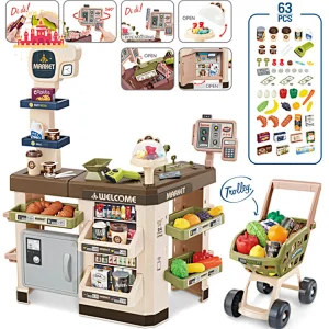 New style interesting plastic cashierstand toy with shopping cart SL10D125