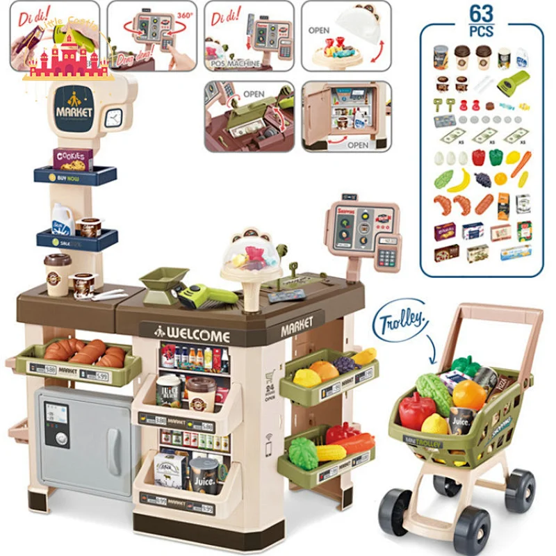 New style interesting plastic cashierstand toy with shopping cart SL10D125