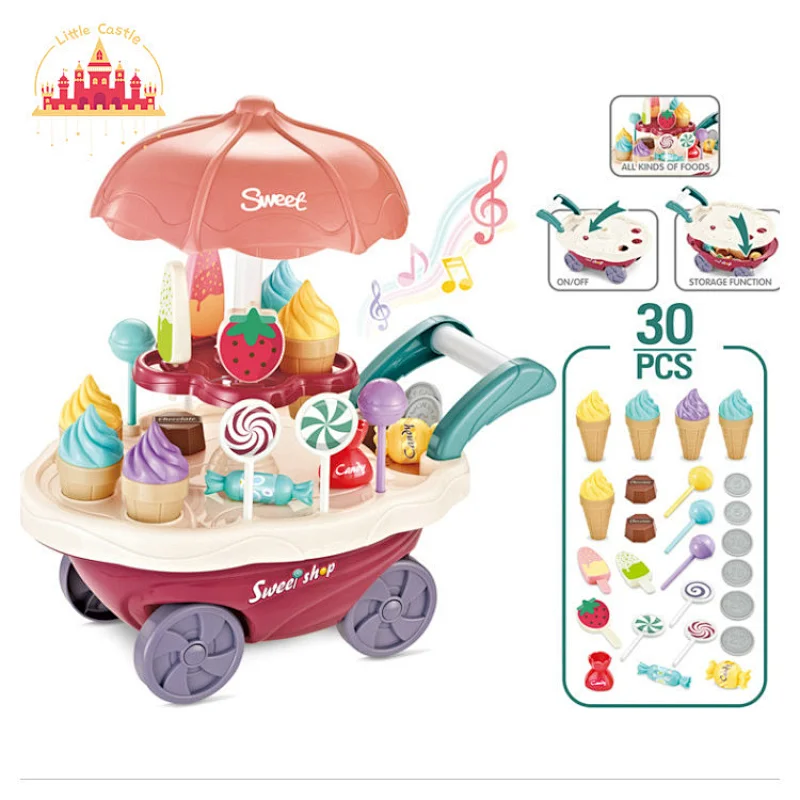 Colorful plastic dessert cart toy ice cream candy trolley for baby SL10D132