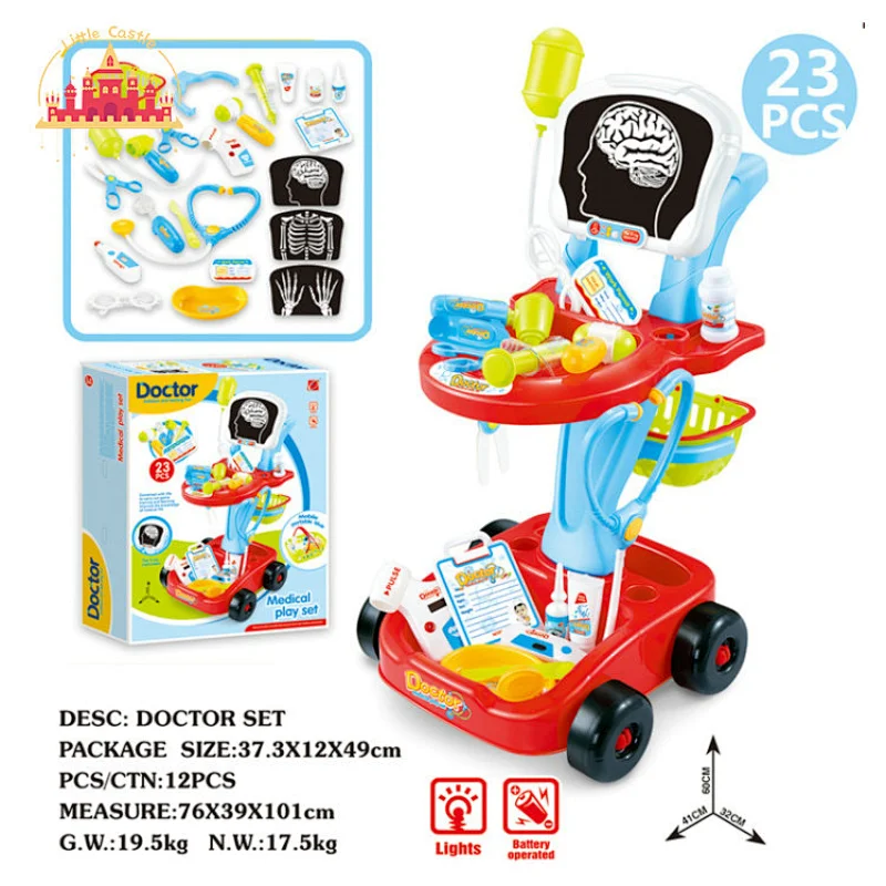 Kids Pretend Play Doctor Kit Toys Simulation Plastic Medical Cart ECG Set Toy SL10D089