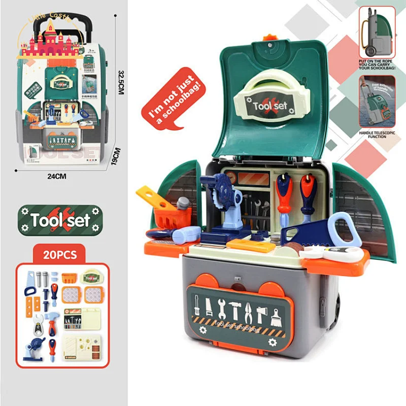 22 Pcs Kitchen Schoolbag Plastic Pretend Play Tableware Set Toy For Kids SL10G096