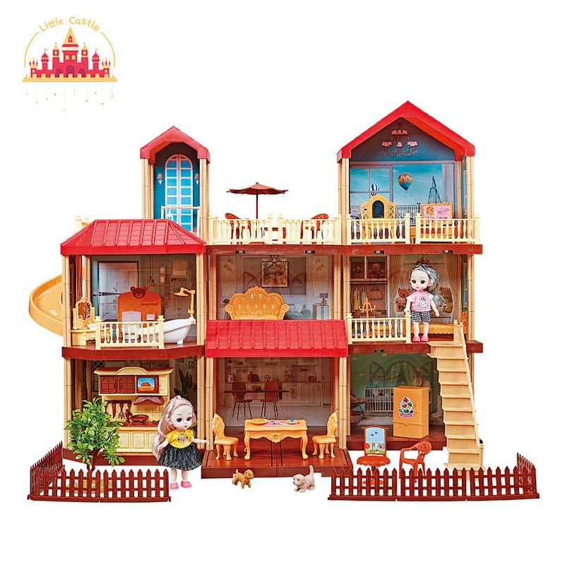 Wholesale simulation villa doll house toy plastic princess house toys for kids L06A006