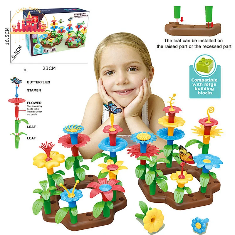 Educational Creative Building Set 222Pcs Plastic Diy Flower Garden Toy For Kids SL13A050