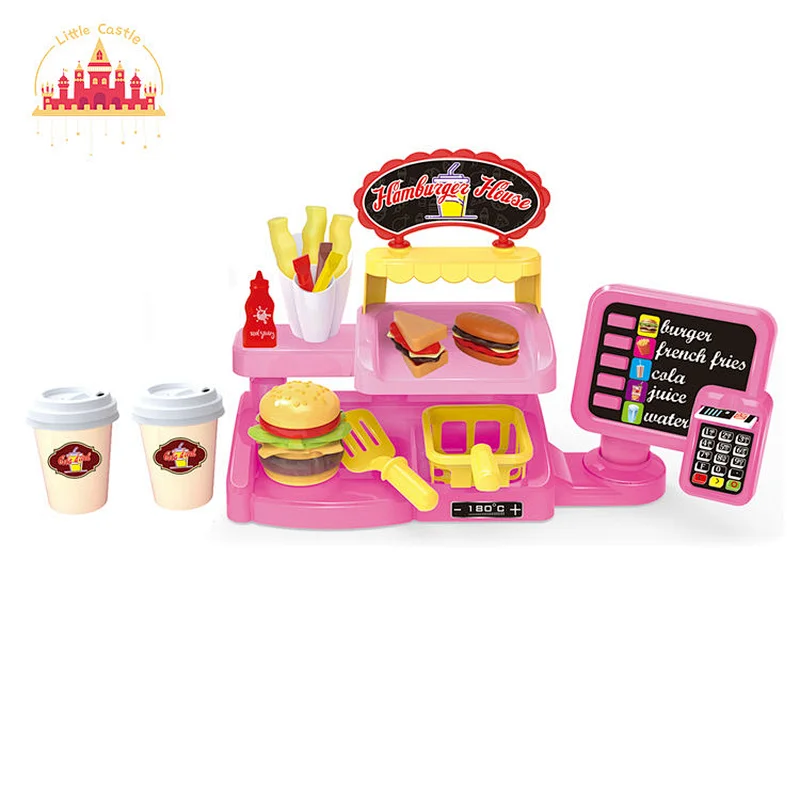 New Creative Plastic Kitchen Set Pink Ordering Machine with Hamburger Set for Children SL10D258