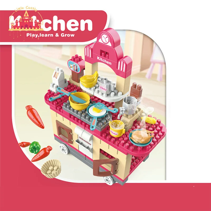 2022 Popular Diy Hamburg Truck Building Blocks Mini Kitchen Table Set For Kids SL13A009