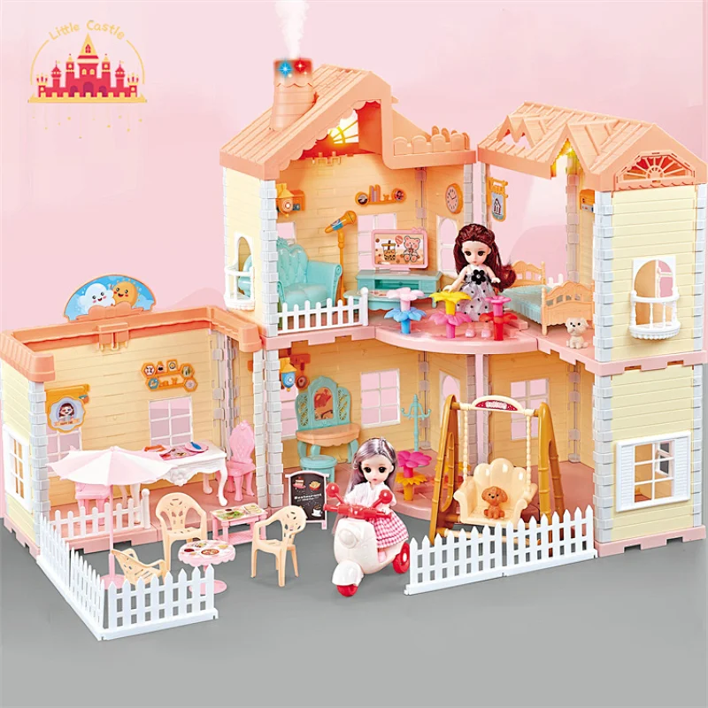 2022 New style plastic doll house modern dream home toy with lights SL06A032