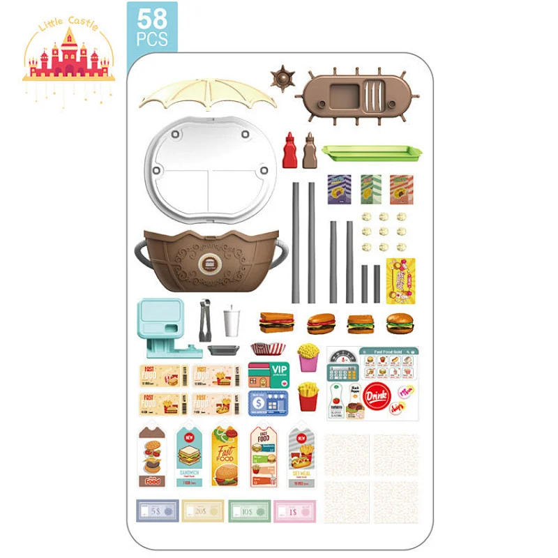 Fashion play house 58pcs plastic hamburger store toy for kids SL10G036
