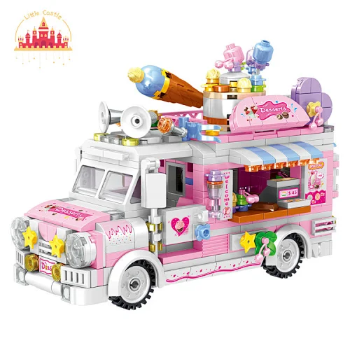 Plastic Cute Pink Ice Cream Truck Toy Mini Blocks DIY Toys for Toddler SL03B007