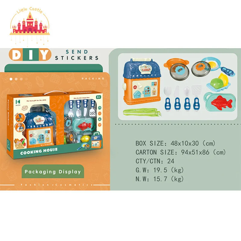 Portable Kitchen Backpack Pretend Play House Plastic Tableware Set Toy For Kids SL10G093