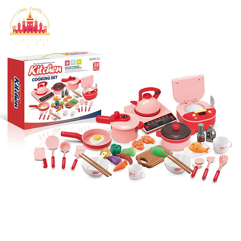 Most popular plastic kitchenware set rice cooker kettle pan set kitchen toy for children SL10D182