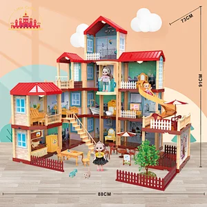 High Quality Pretend Play Toy Self Installed Villa Toy Plastic Doll House for Girls SL06A004