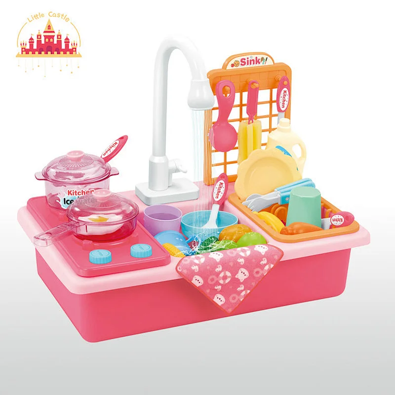 Kitchen toy plastic dish washing set electric water outlet faucet for kids SL10D335