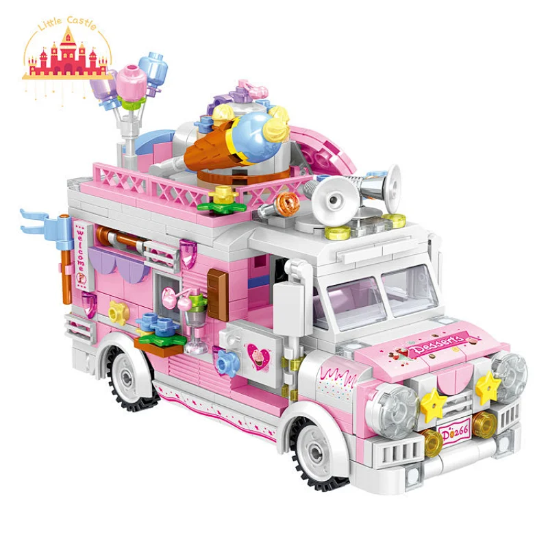 Plastic Cute Pink Ice Cream Truck Toy Mini Blocks DIY Toys for Toddler SL03B007