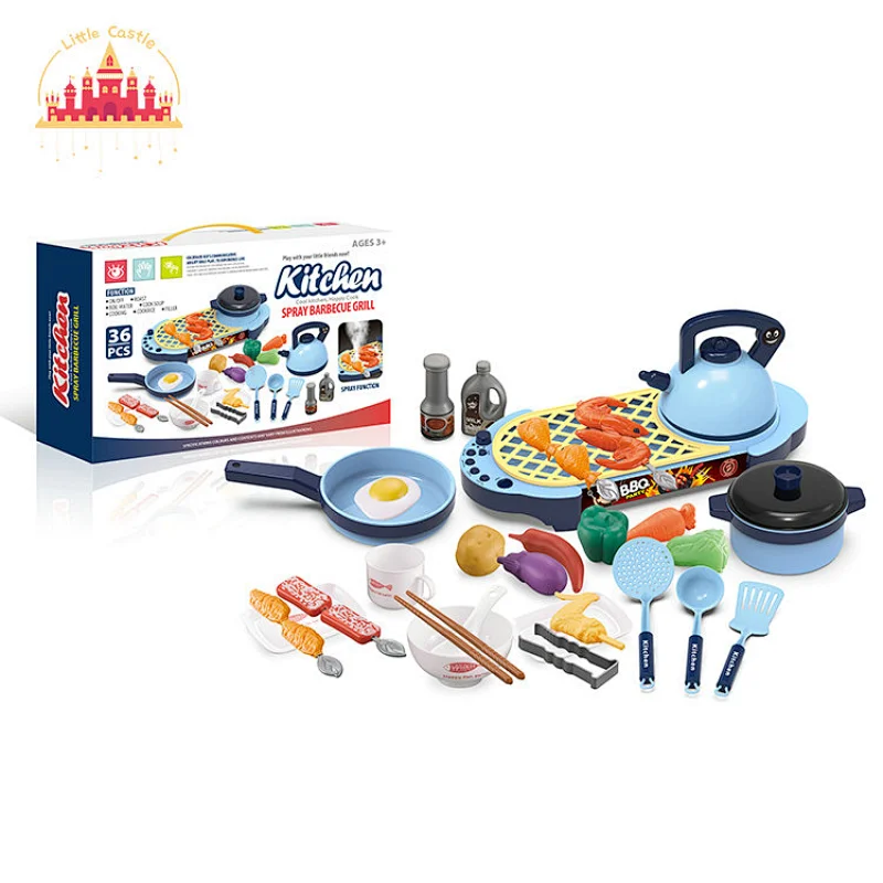 Most popular plastic kitchenware set rice cooker kettle pan set kitchen toy for children SL10D182