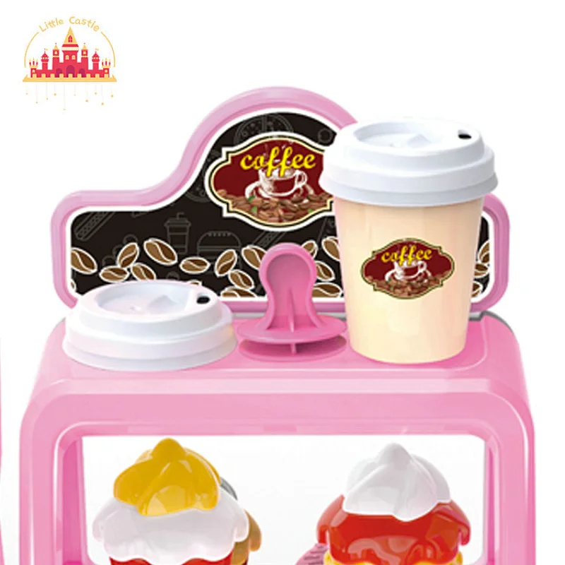 Good Sale Kids Pretend Play Toy Pink Coffee Maker Toy with Dessert Set SL10D259