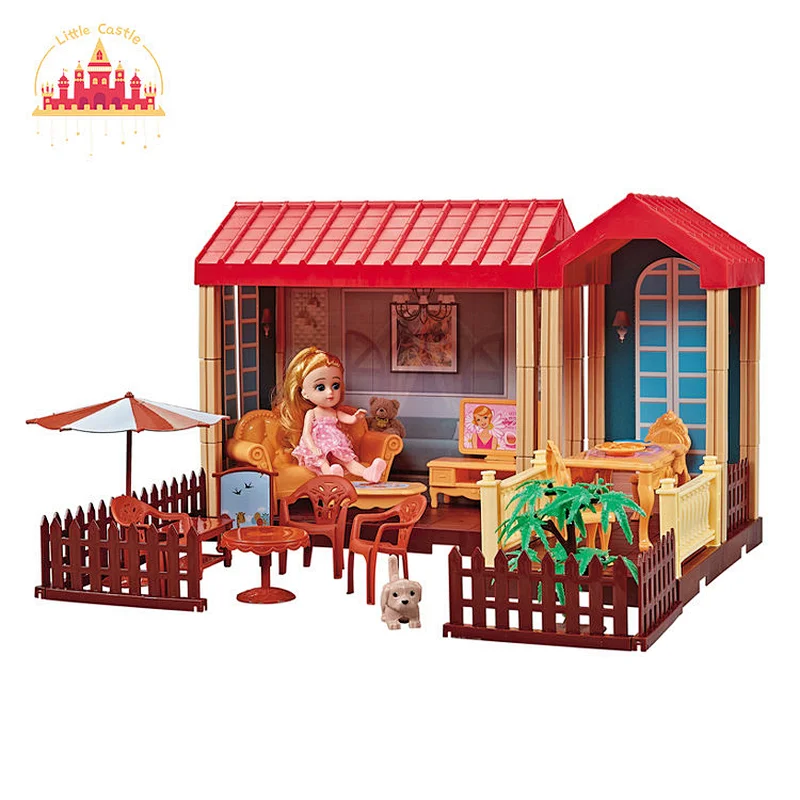 Pretend play doll house set with furniture plastic doll house scene toy for girls SL06A016