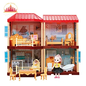 Simple Style Kids Plastic Miniature Assemble Dollhouse Toy with Furniture SL06A012