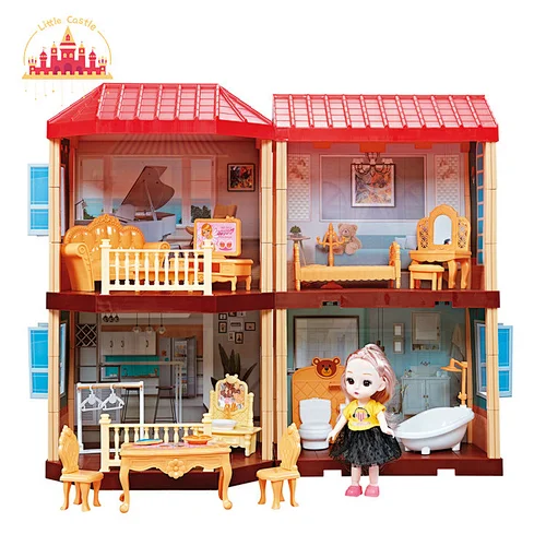 Girls easy assembly toy plastic doll house kit toy with 4 rooms SL06A013
