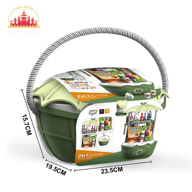 Newest children pretend play toy 49pcs plastic supermarket shopping basket toy SL10G035
