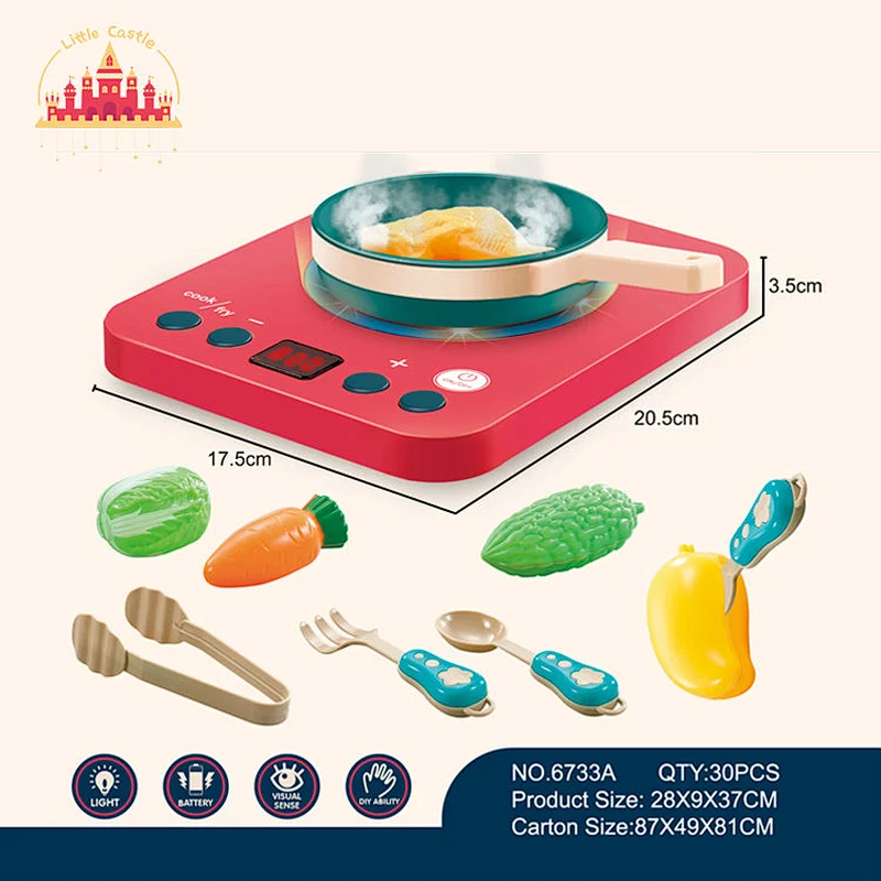 Early kids education plastic electromagnetic oven set with vegetables and fruits cutting toy SL10D222