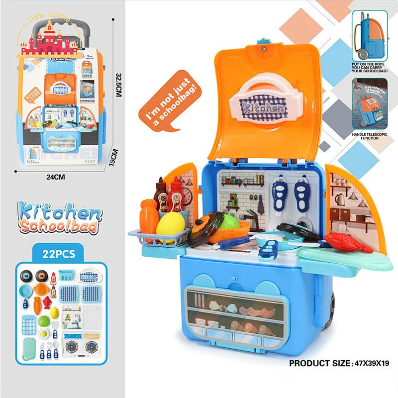 22 Pcs Kitchen Schoolbag Plastic Pretend Play Tableware Set Toy For Kids SL10G096